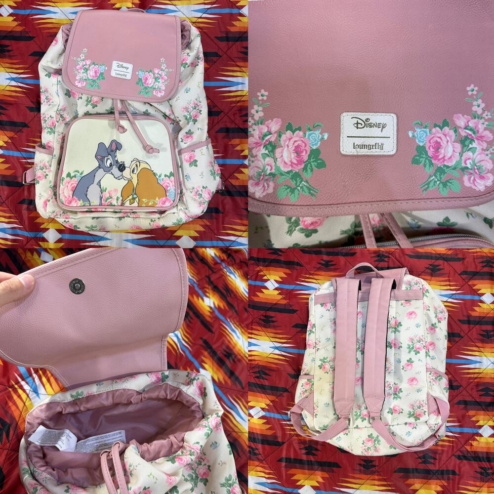 Disney Lady & The Tramp Pink & Beige Floral Loungefly Backpack